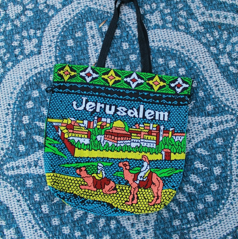Colorful Beaded Jersusalem drawstring bag
